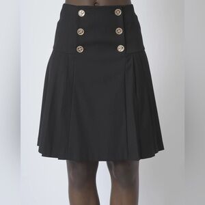 Edward Achour Elegant Black Pleated Skirt with Button Accents